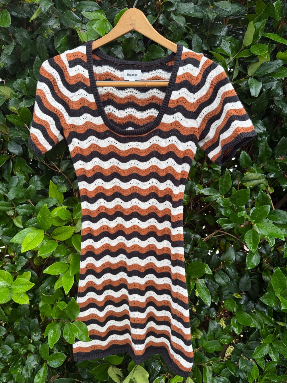 Rhythm. Brown Stripe Scoop Neck Knit Dress
